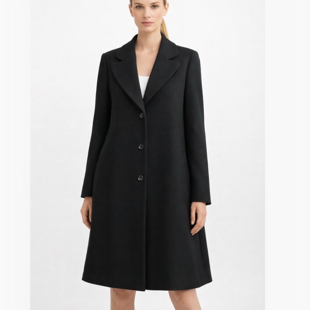 Germano Zama Elegant and Classic Black Viscose Made in Italy Coat Size Small